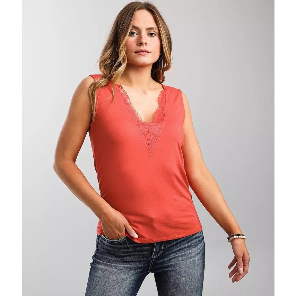 Buckle Daytrip Eyelash Lace Trimmed Tank Top L